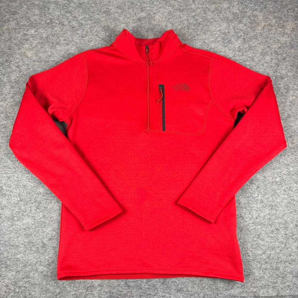 The North Face Fleece 1/4 Zip Pullover Pockets Polyester Red Mens Small S